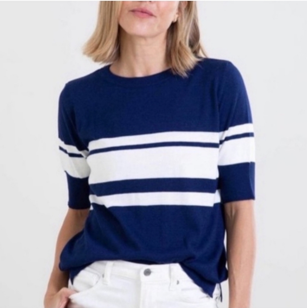 Mer Sea Courtside Sweater in Blue/White, Size Large